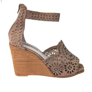 Jeffrey Campbell Del Sol Gray Suede Stacked Wedge Sandals 6.5